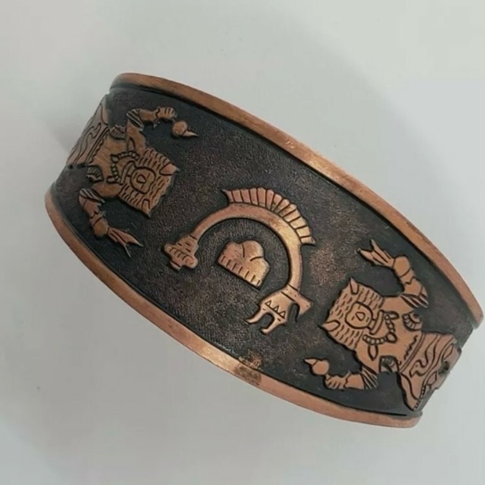 4/$10 Copper Cuff Bracelet with Buffalo Dancer and Rainbow Yei Design